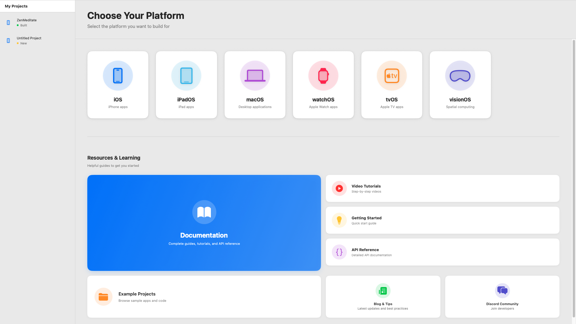 XC Wizard Platform Selection Interface