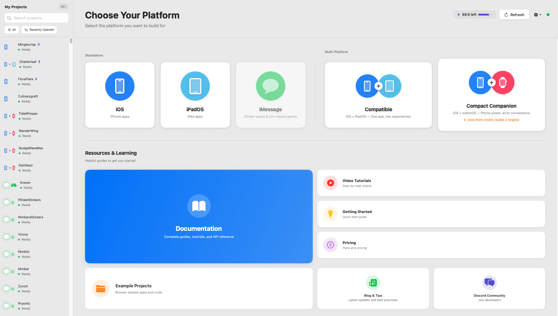 XC Wizard Platform Selection Interface